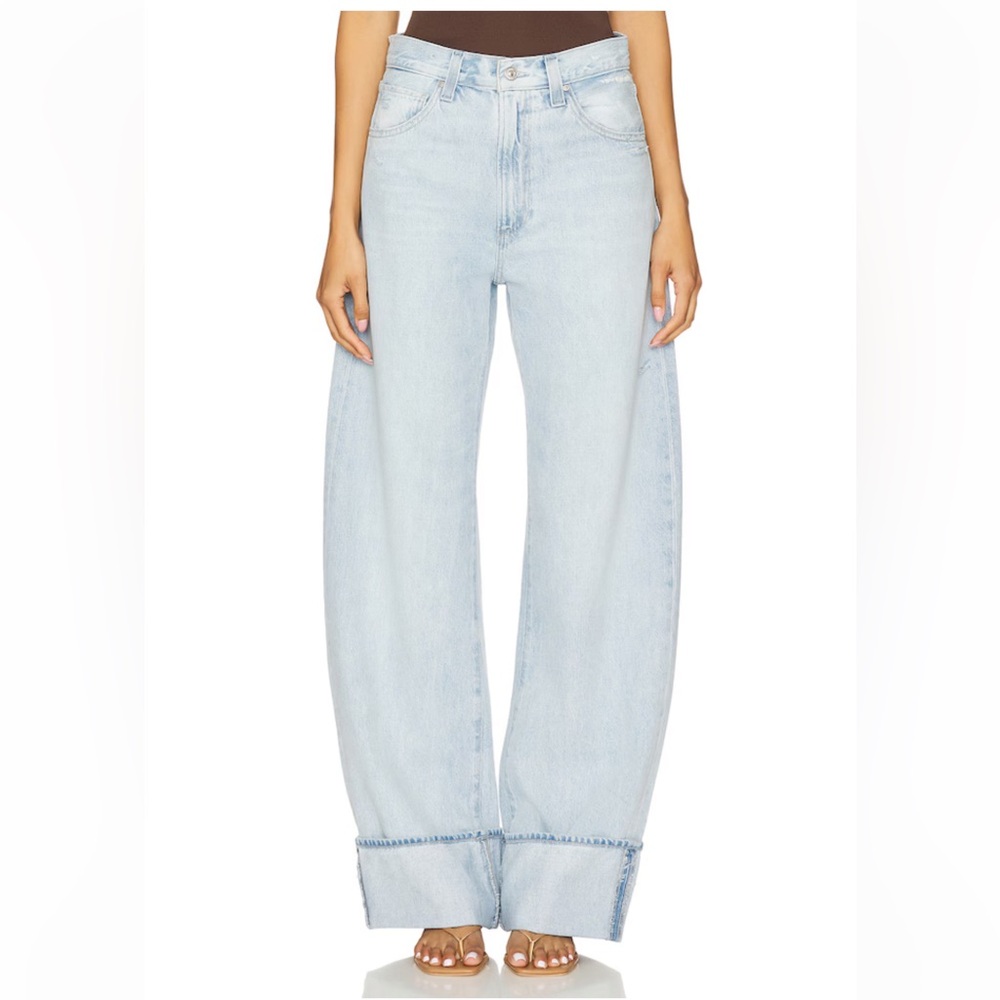 PAIGE Light Blue Wide-Leg High-Rise Barrel Jeans Size 32 Arellia New